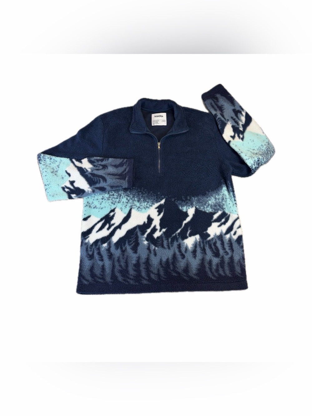 Sonoma Men’s Arctic Fleece Blue Half-Zip Size Large Blue/Mountain Oversized